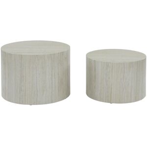 SWEEEK Set of 2 paros round coffee tables, off-white marble effect, nesting tables Ø58 x h 40cm / Ø50 x h 33cm - White