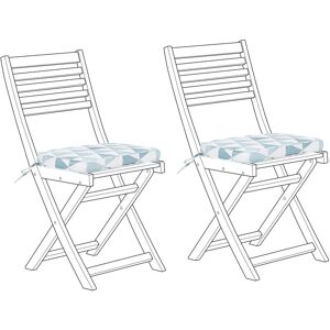 BELIANI Set of 2 Chair Seat Cushion Pads Indoor Outdoor Blue and White Geometric Fiji - White