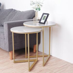 UNHO Set of 2 Side Tables Coffee Tables Nesting Tables Gold Frame Marble End Table