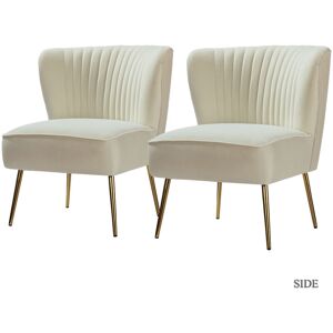 HULALA HOME Set of 2 Transitional Side Chair with Metal Legs and Tufted Back for Living Room Bedroom and Dining Room, White