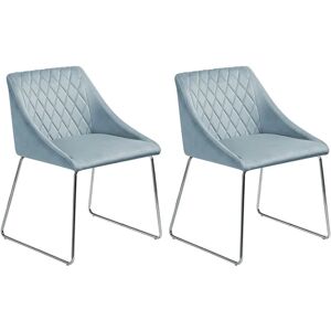 BELIANI Set of 2 Velvet Dining Chair Retro Metal Sled Base Living Room Light Blue Arcata - Blue