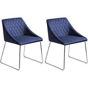 BELIANI Set of 2 Velvet Dining Chair Retro Metal Sled Base Living Room Navy Blue Arcata - Blue