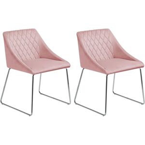 BELIANI Set of 2 Velvet Dining Chair Retro Metal Sled Base Living Room Pink Arcata - Pink