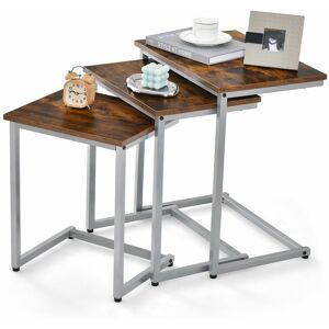 Costway - Set of 3 Nesting Tables Rectangle Stacking Side Table C-shape Accent Coffee Desk