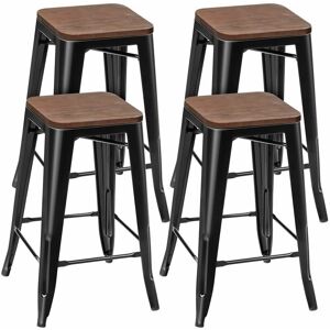 Costway - Set of 4 Bar Stools Stackable Industrial Counter Height Bar Stool w/ Wooden Seat