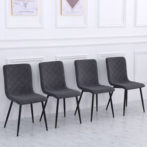 Livingandhome - Set of 4 Padded Matte Velvet Accent Dining Chairs, Grey