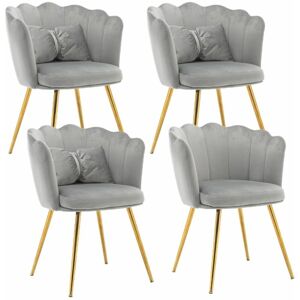 Modernluxe - Set of 4 Velvet Living Room Arm chairs, Comfy Upholstered Accent Chair, with Petal Back & Gold Plating Metal Legs & Butterfly Pillow for