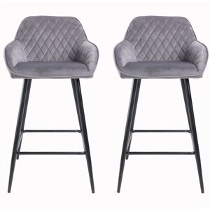 NEO DIRECT Neo 2x Velvet Crushed Fabric Metal Leg Dining Chair Kitchen Breakfast Bar Stools - Dark Grey