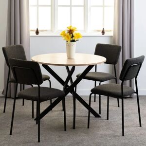 SECONIQUE Sheldon Round Wooden Top Dining Set with 4 Boucle Grey Fabric Chairs