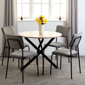 SECONIQUE Sheldon Round Wooden Top Dining Set with 4 Grey Velvet Fabric Chairs