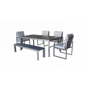 Alarna Rectangular Aluminium Dining Table Bench & 4 Chairs Grey - Signature Weave