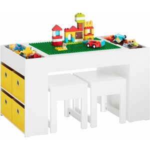 Children Table and 2 Stools Table Set for Building Blocks with Double-Sided Tabletop and 8 Storage Boxes,KMB75-W - Sobuy