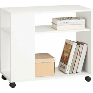 Movable Storage Side Table with 2 Tiers Bookcase,FBT34-W - Sobuy