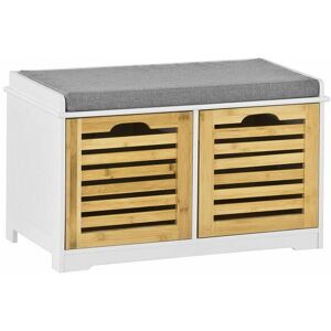 Shoe Cabinet Storage Bench with 2 Drawers & Seat Cushion, FSR23-K-WN - Sobuy