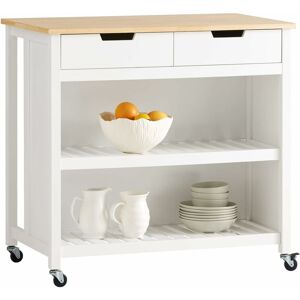 Sobuy - White Wood Kitchen Trolley Storage Cupboard Bar Table FKW74-WN+Free Kitchen Hanging Shelf KCR03-N