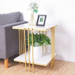 UNHO Gold Frame Square Coffee Table, Modern Style Cocktail Table Sofa Side End Table Durable Metal Frame for Living Room Bedroom - Gold