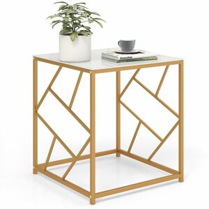 COSTWAY Square Side Table Modern Sofa End Table Desk Nightstand Tempered Glass Tabletop