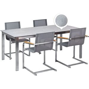 BELIANI Stainless Steel Modern 4 Seater Garden Dining Set Table Glass Top Textilene Chairs Grey Cosoleto - Grey