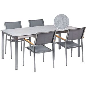 BELIANI Stainless Steel Modern 4 Seater Garden Dining Set Table Glass Top Textilene Chairs Grey Cosoleto - Grey