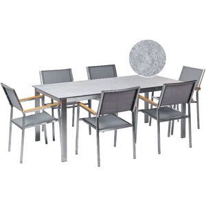 BELIANI Stainless Steel Modern 6 Seater Garden Dining Set Table Glass Top Textilene Chairs Grey Cosoleto - Grey