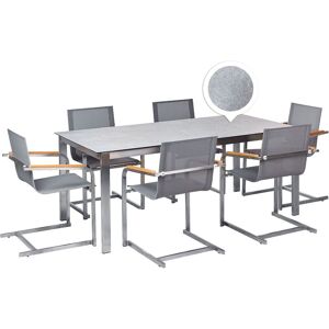 BELIANI Stainless Steel Modern 6 Seater Garden Dining Set Table Glass Top Textilene Chairs Grey Cosoleto - Grey