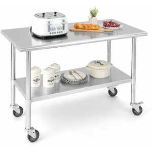 Costway - Stainless Steel Rolling Work Table Commercial Catering Table Kitchen Prep Table