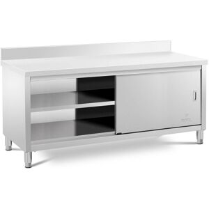 ROYAL CATERING Stainless Steel Work Cabinet Upstand Kitchen 200x70cm 600kg Sliding Doors