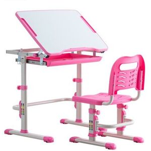 FAMIHOLLD Student Desks and Chairs Set c Style White Lacquered White Surface Pink Plastic [70x38x(52-74)cm] - Pink