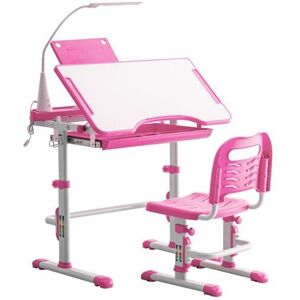 FAMIHOLLD Student Desks and Chairs Set c Style with Light White Lacquered White Surface and Pink Plastic [70x48x(52-74)cm]