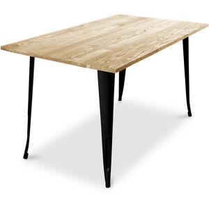 PRIVATEFLOOR Rectangular Dining Table - Industrial Design - Wood - Troy Black Wood, Steel - Black