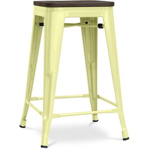 Privatefloor - Bar Stool - Industrial Design - Wood & Steel - 60cm -Stylix Pastel yellow Steel, Metal, Wood, Wood - Pastel yellow