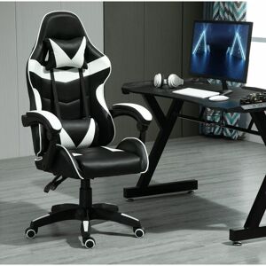 Mcc Direct - Swivel Gaming Chair Faux Leather Home Office Chair Sports Desk Tilt Chair a white