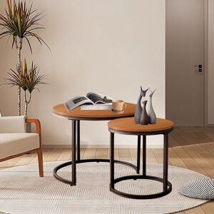 TEETOK Tables,Coffee Table Set of 2, Round Nesting Table with Steel Legs, Industrial Stacking Cocktail Sofa Side Table for Small Space/Living Room/Bedroom,