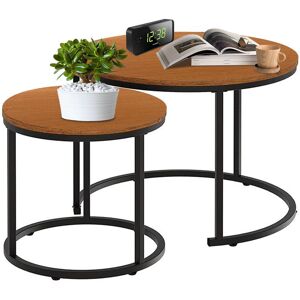 TEETOK Tables,Nesting Coffee Table Set of 2, 23.6' Round Coffee Table Wood Grain Top with Adjustable Non-Slip Feet, Industrial End Table Side Tables for