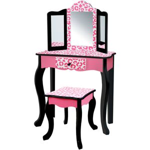 Leopard Prints Wooden 2-pc. Play Vanity Set, Black/Pink - Pink / Black - Teamson Kids