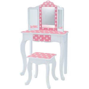 Fantasy Fields by Teamson Kids Gisele Dressing Table & Stool, Vanity Set With Mirror & Storage, Kids Bedroom Furniture for Girls & Boys, Pink/White