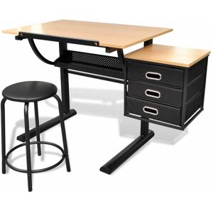 Berkfield Home - Three Drawers Tiltable Tabletop Drawing Table with Stool