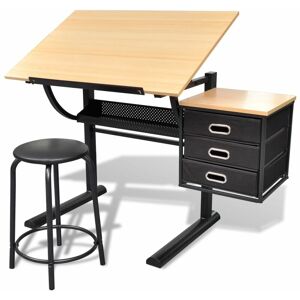 Berkfield Home - Three Drawers Tiltable Tabletop Drawing Table with Stool