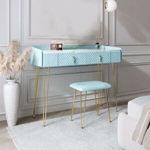 CARME HOME Tokyo Glow Baby Blue Velvet Dressing Table with Velvet Stool - Blue