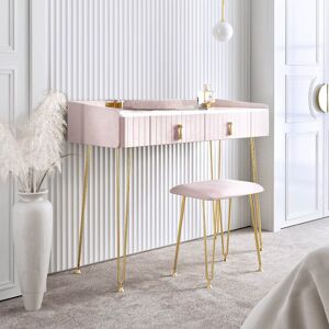 CARME HOME Tokyo Glow Ballerina Pink Velvet Dressing Table with Velvet Stool - Pink