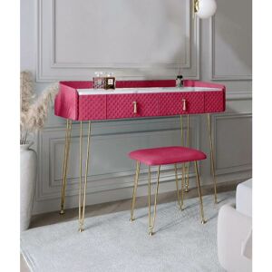 CARME HOME Tokyo Glow Raspberry Velvet Dressing Table with Velvet Stool - Red