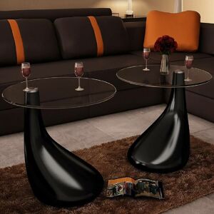 SWEIKO Coffee Table 2 pcs with Round Glass Top High Gloss Black VDTD08164