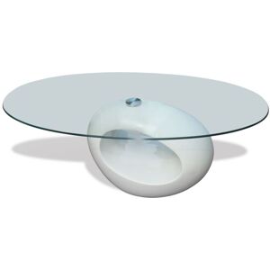 SWEIKO Coffee Table with Oval Glass Top High Gloss White VDTD08159