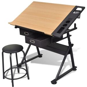 SWEIKO Two Drawers Tiltable Tabletop Drawing Table with Stool VDTD07424