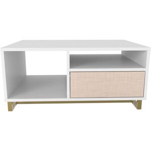 Utopie Modern Coffee Table with Cabinet Metal Legs - White and Beige - White and Beige - Decorotika