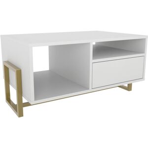 Utopie Modern Coffee Table with Cabinet Metal Legs - White - White - Decorotika