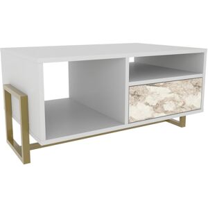 Utopie Modern Coffee Table with Cabinet Metal Legs - White and White Marble Effect - White and White Marble Effect - Decorotika