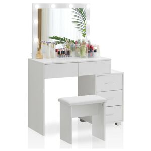 Clipop - Dressing Table, 40 x 80 x 135cm Hollywood Makeup Table, led Cosmetic Table with 5 Drawers