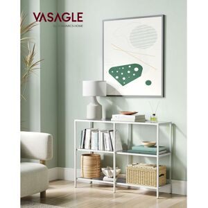 VASAGLE Console Table, 3 Shelves Hallway Table, Tempered Glass Sofa Table, 30 x 100 x 73 cm, Metal Frame, Modern, for Hallway, Living Room, Bedroom, Pearl