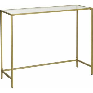 SONGMICS Vasagle Console Table, Tempered Glass Table, Modern Sofa or Entryway Table, Metal Frame, Sturdy, Adjustable Feet, for Living Room, Hallway, Golden by